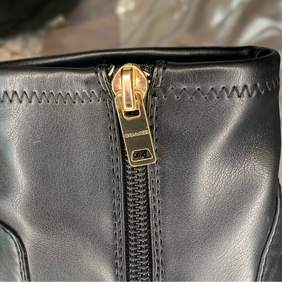 Coach black leather pell bootie w gold trim detail | size 8 - Picture 7 of 8